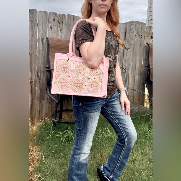 Myra Bag- Gypsy Lace Canvas Tote in Light Pink - Picture 2 of 16